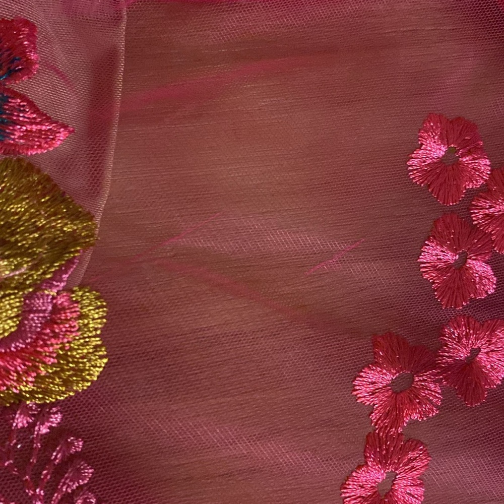 Bronx and Banco Hot Pink Lace Appliqué Asymmetric Midi Dress - Picture 16 of 16